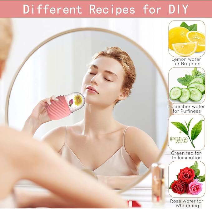 Ice Cube Roller Massager for Face, Eyes and Neck Naturally Conditioning and Skin Care,De-Puff Eye Bags,Reduce Migraine Pain,Reusable Massage Silicone Ice Mold (Multiple Colors)