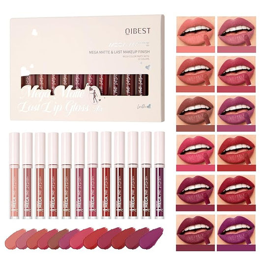 12 Colors Lip Gloss Set for Women, Hydrating Shiny Lip Glaze with High Pigment, Moisturizing Non-Sticky Lip Tint Set, Glossy & Nude Shades for Daily Makeup, Long-Lasting Lip Color Gift Kit (Set A)