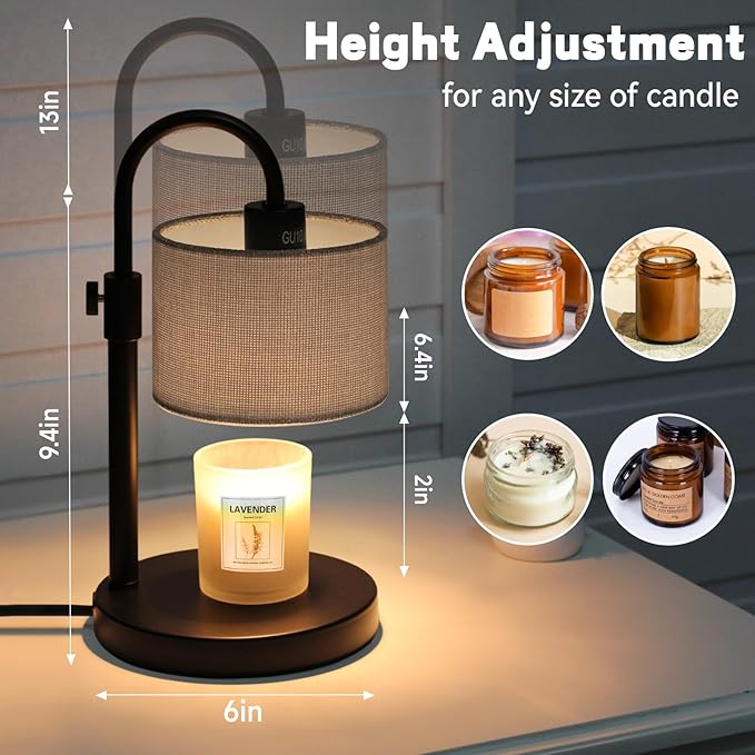Candle Warmer Lamp with Timer, Dimmable Candle Wax Warmer Candle Lamp with 2 Bulbs, House Warming Gifts Christmas Gifts for Women Bedroom Home Decor (Gray-Upgraded)