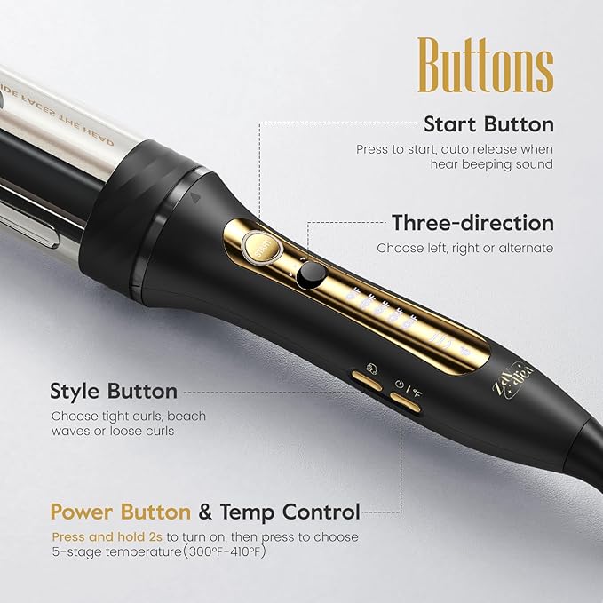 Zavarea Automatic Rotating Curling Iron for Long Hair - 1 Inch Curling Wand for Beach Waves & Loose Curls, Easy Hair Curler for Beginners, Anti-Scald & Frizz-Free, Dual Voltage for Travel
