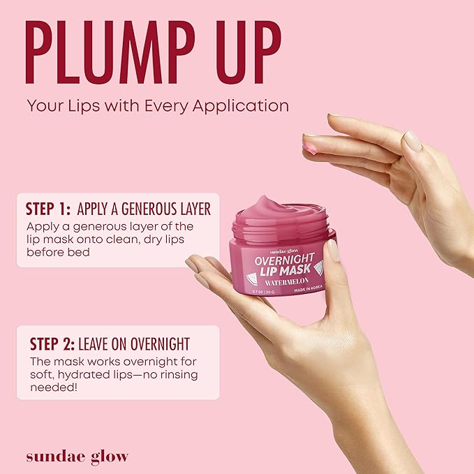 Sundae Glow Lip Mask with Watermelon – Overnight Lip Repair, Intense Hydration & Smoothing – Dermatologist Tested, Korean Skin Care – 95% Natural, Clean Beauty, Cruelty-Free – 1 Pack