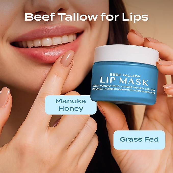 Body Restore Grass Fed Beef Tallow Lip Mask, Manuka Honey – Valentines Day Gifts for Her and Him, Hydrating Moisture, Travel Essentials, Self Care, Birthday Gifts for Women and Men – Peppermint