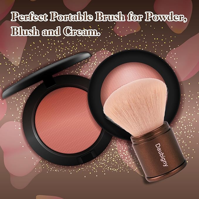 Retractable Kabuki Makeup Brush,Daubigny Powder Brushes Foundation Travel Foundation Brush for Blush Bronzer & Powder (Champagne)