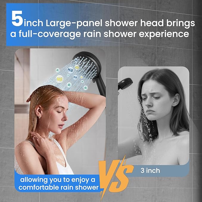 Shower Head with Handheld, Shower Heads High Pressure, Shower Head with Filter-Hand Held Showerhead Set,7 Modes Filtered Showerhead with 59″Replacement Hose/Bracket/Filters (black)