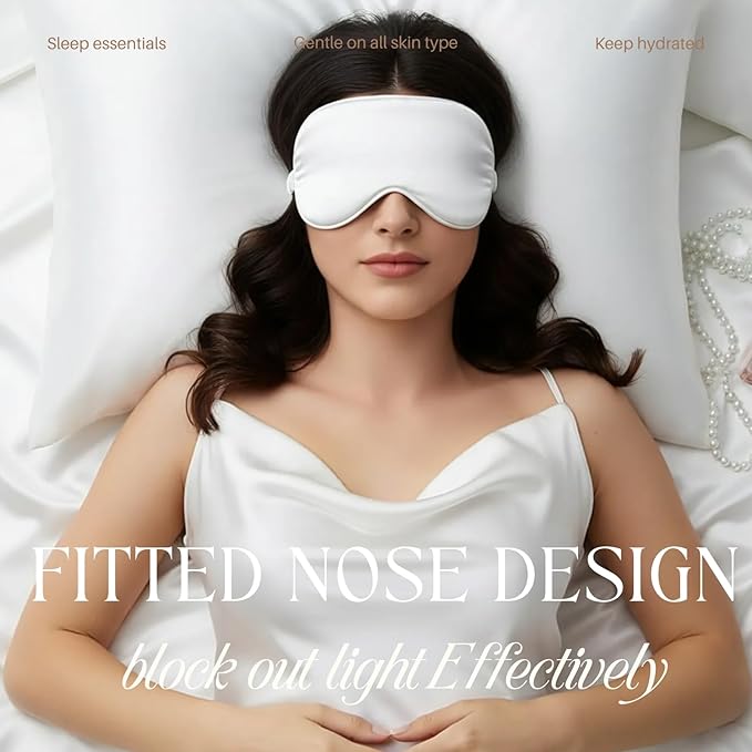 LCBD Silk Satin Sleeping Eye Mask, White Sleep Eye Night Blindfold for Women and Men, Soft Breathable Blackout Eyeshade Eye Cover for Travel, Wedding Bridesmaid Gift
