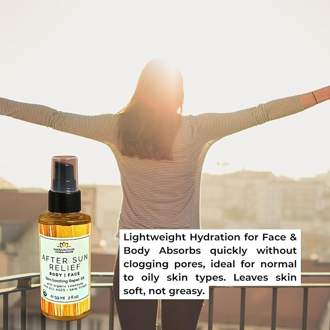 Bodyceuticals Organic Calendula After Sun Oil – Moisturizing Face and Body with Olive Oil and Vitamin E, Lightweight Formula for Normal to Oily Skin, 2 oz