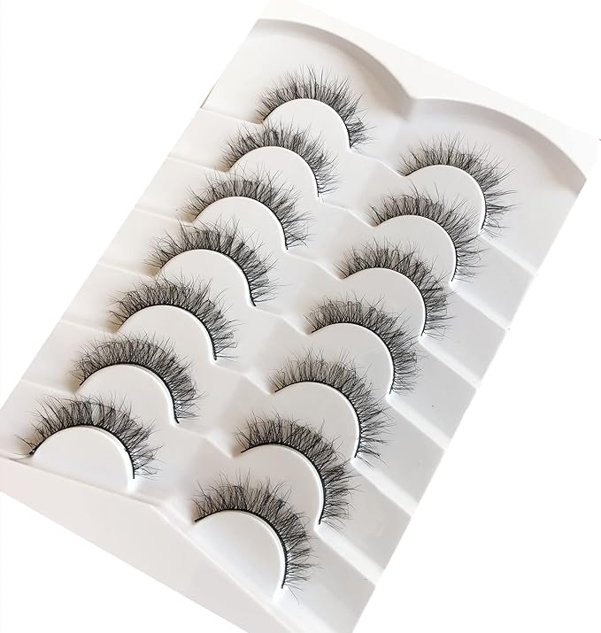 Pooplunch Fake Eyelashes Short Natural False Eyelashes Cat-Eye Wispy Volume Lightweight Faux Mink Eye Lashes Strips 7 Pairs Pack