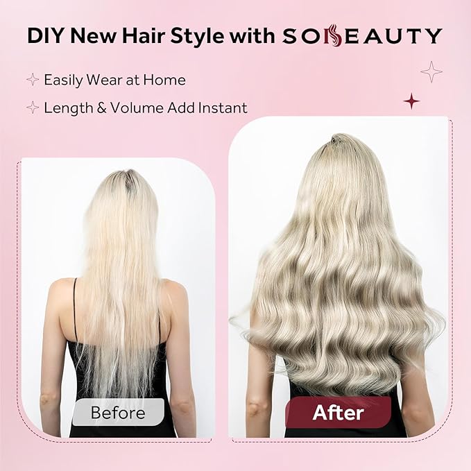 Clip in Hair Extensions Real Human Hair, Remy Hair Extensions Clip In Human Hair Thick and Silky, Ash Blonde Highlighted Platinum Blonde #P17A/60A 20Inch 120G 7PCS