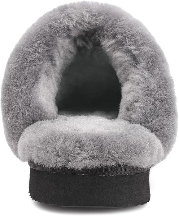 Parfeying Women's Shearling Slippers Genuine Leather with Rubber Sole, Sheepskin Fuzzy Indoor Outdoor Shoes for Home