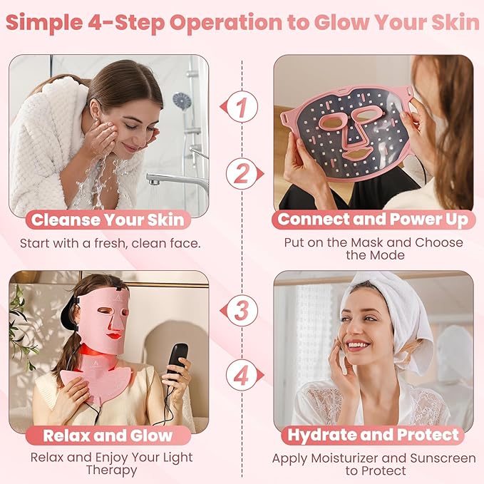 Aphrona Acne Removal Wrinkle Reduction Skin Care Mask | LED Light Therapy Red light Blue light | Glowing Skin Photo Facial (7 color)