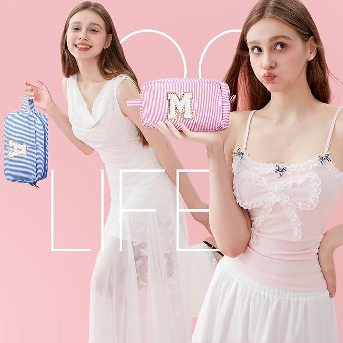 YOOLIFE Graduation Gifts for Teen Girls - Initial Makeup Bag Letter Toiletry Pouch Cosmetic Case, Personalized Teen Girl Gifts Trendy Stuff Party Favor, Pink G