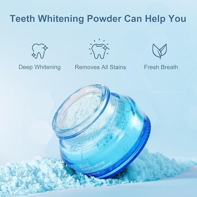 2PCS Teeth Whitening Powder, Fast Stain Removal, Dentist-Recommended for Sensitive Tooth, Enamel Safety, Effectively Removes Coffee, Wine, and Tobacco Stains, Mint Fresh Breath (0.5 Ounce (Pack of 2))