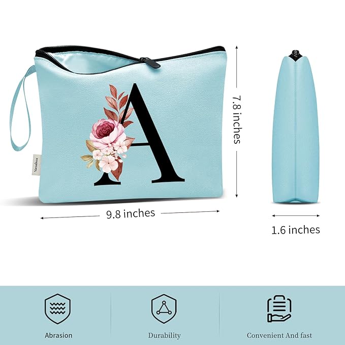 Vavabox A-Z Personalized Makeup Bag, Birthday Gifts for Women Mom, Gifts for Best Friend, Bride Bridesmaid Cosmetic bag (Y, Green)