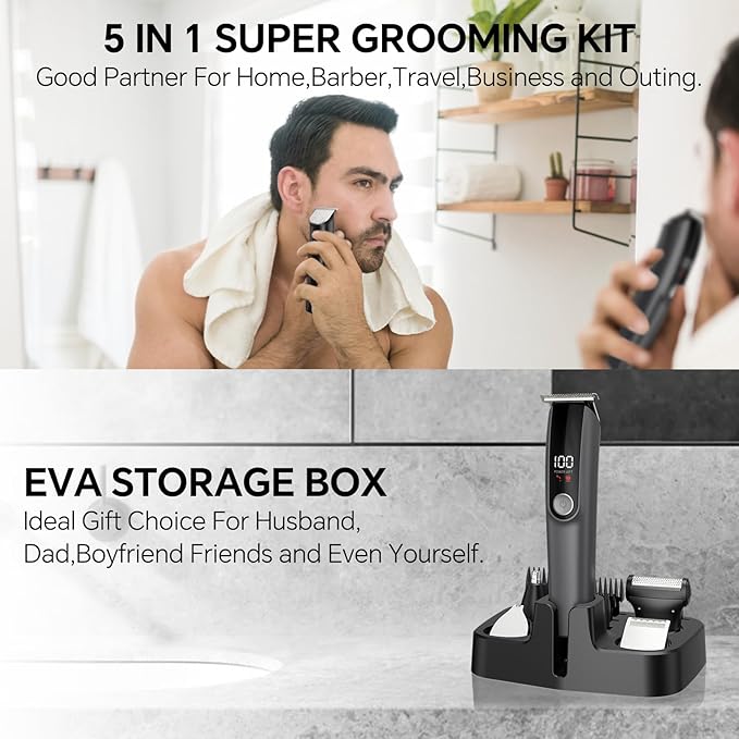 Beard Trimmer for Men 5 in 1 Electric Razor for Nose, Body, Face and Mustache Grooming Kit Cordless Hair Clipper Trimmer with Smart Charge Technology