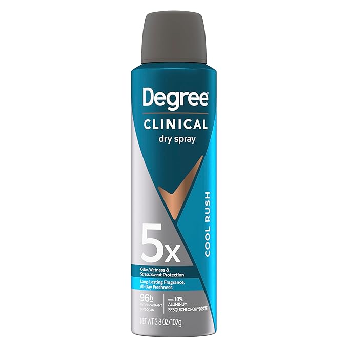 Degree Anti-Perspirant Aerosol Cool Rush for 96 Hour sweat and odor protection 5X protection 3.8 oz