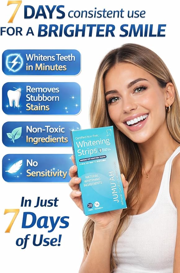 Jumu’ah Teeth Whitening Strips - 14 Treatments - 28 Strips - Enamel Safe - Certified Non-Toxic Teeth Whitening | Whitens Without Sensitivity