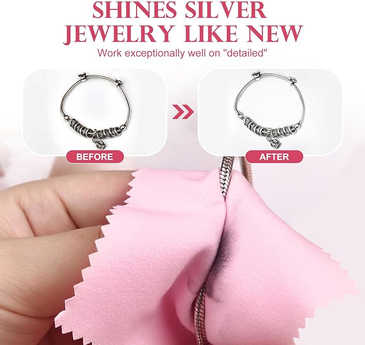 SEVENWELL 50pcs Jewelry Cleaning Cloth Pink Polishing Cloth for Sterling Silver Gold Platinum Small Polish Cloth 8x8cm