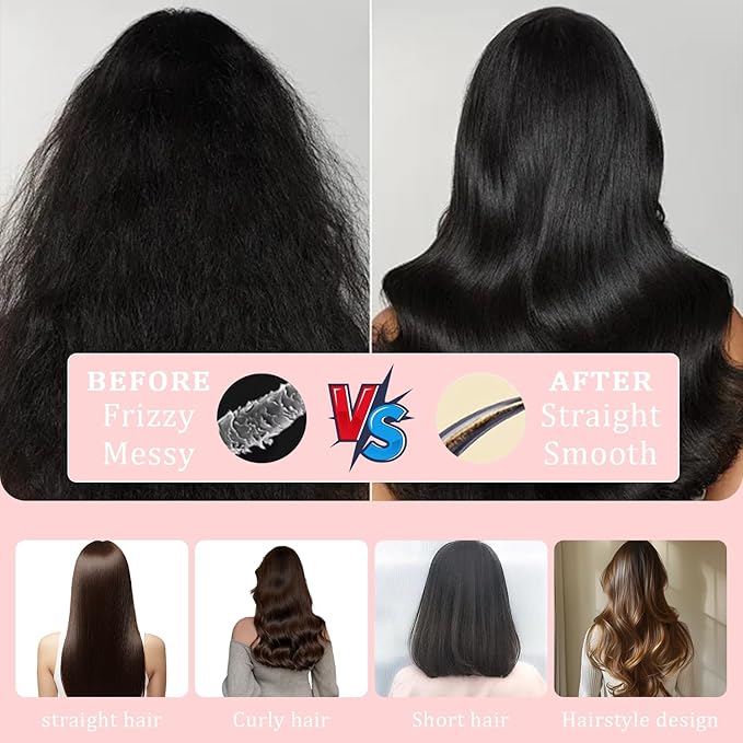 Retractable Cushion Massage Comb,Self Cleaning Hair Brush,Massage Comb With Retractable Bristles,One-pull Clean Anti Static Brushs, Hairs Styling Tools for All Hairs Types (Pink)