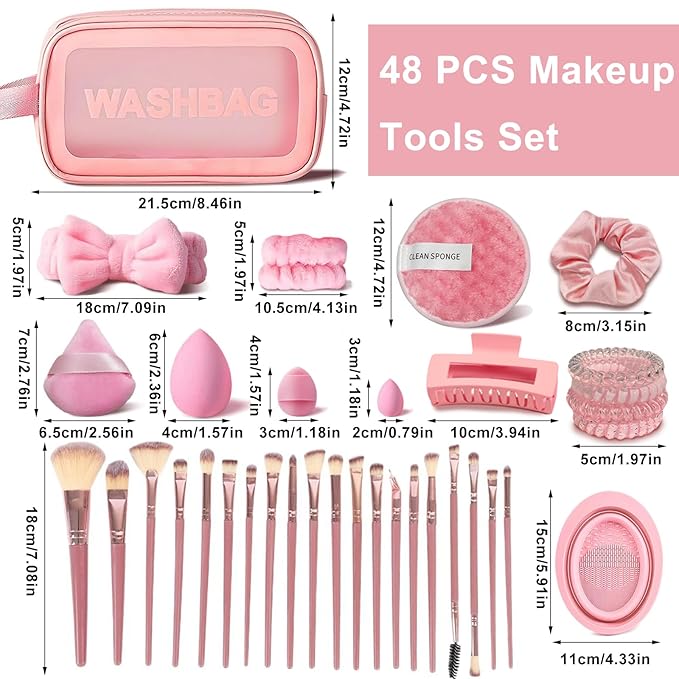 atrccs 48pcs Pink Makeup Brush Set, Professional & Beginner-friendly Premium Synthetic Makeup Brushes Kit, Multi-functional Makeup Brushes Tool Set for Foundation Powder Concealers Eye Shadows Blush