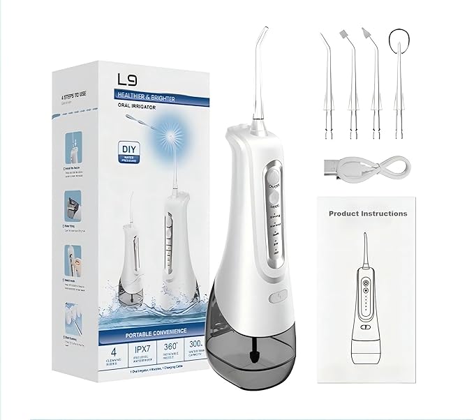 Portable Water Flosser Cordless - 4 Cleaning Modes & 50-Day Long Battery Life, IPX7 Waterproof Compact Design, Type-C Charge Oral Irrigator for Travel/Home/Office, Ideal for Sensitive Gums & Braces