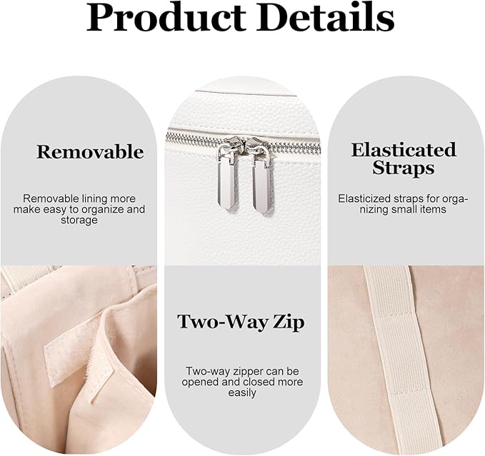 idoltimes Cosmetic Case, Leather Makeup Bag, Portable Handheld Makeup Case, Detachable Compartments