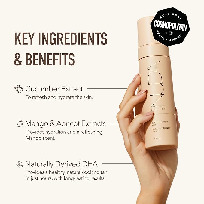 Nuda Medium BronzeFoam Self Tanning Mousse | Lightweight, Fast-Drying, & Streak-Free Sunless Tanner | with Hydrating Coconut Oil, Cucumber, Mango, Apricot, & Grapefruit | Easy to Apply, (190mL)