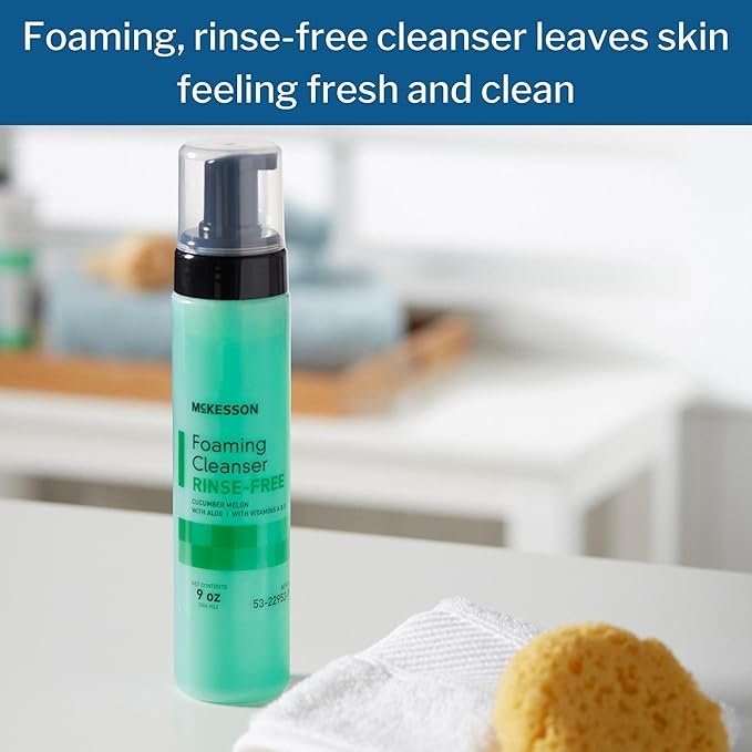 McKesson Rinse-Free Foam Cleanser with Aloe, 9 oz [12 Count] Vitamin A and E - Body Wash & Shampoo for Elderly, Hospital Grade, Cucumber Melon