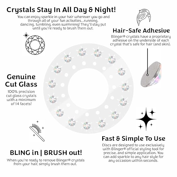 blinger® Shimmer Crystal Refill Pack – as seen on Shark Tank | 5 Discs – 75 Precision-Cut Glass Crystals | Hair-Safe Accessories | Styling Tool not included | Crystal Aurore Boreale 5 mm