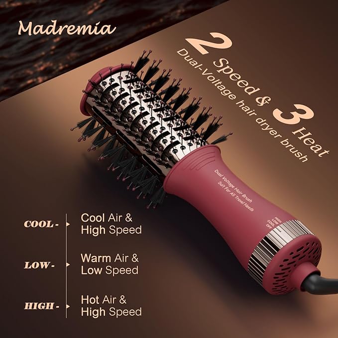 Christmas Gift for Womans-Dual Voltage Hair Dryer Brush,Travel Hair Dryer,Dual Voltage Blow Hair Dryer Brush,European Blow Hair Dryer,110~240V Mini Portable Size for International Travel