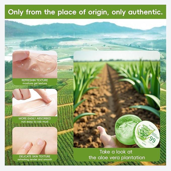 Fuveuua Organic Pure Aloe Vera Gel - Soothing Cooling Gel for Sunburn Relief & sun burnt after-sun gel for skin Face hair | pure 99% Plant-Derived, | 7.05oz, Gentle for All Skin Types