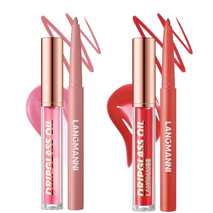 Jolilab Matte Lip Liner Lip Oil Set, Lip Makeup Set Natural Smooth Long-Lasting And Hydrating Beauty Daily Cosmetics Gift for Girls Easy-to-Use(4pcs)