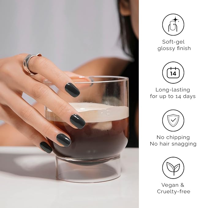 NAILOG Semi Cured Nail Strips (20 Extra Long Gel Nail Strips) │ Glossy & Long Lasting Nail Polish Stickers with Soft Gel Finishing │Noir