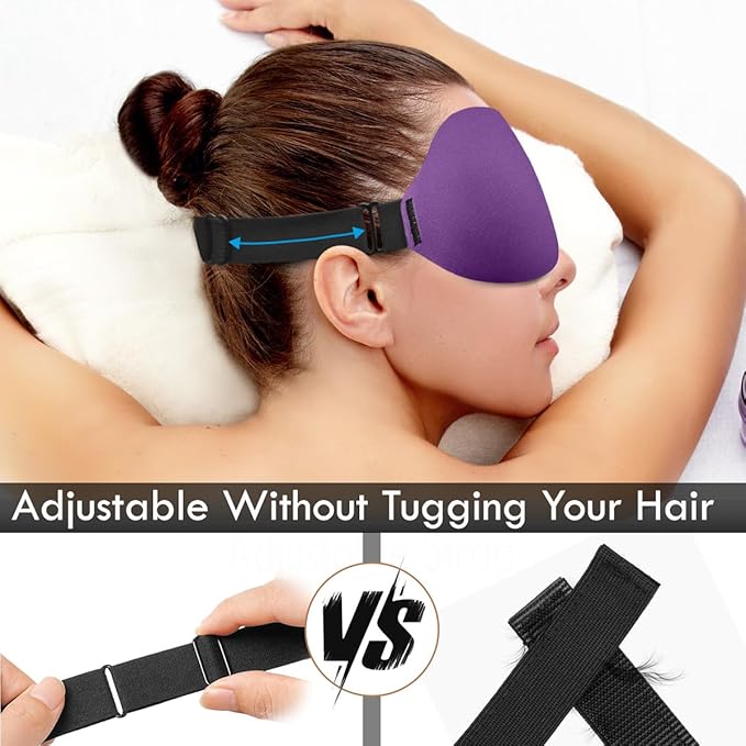 DTS Eye Masks for Side Sleepers Men Women Zero Eye Pressure 3D Cups Complete Light Blocking Night Blindfold with Adjustable Strap Shade Cover Sleeping Mask for Travel Nap Work Home (Purple)
