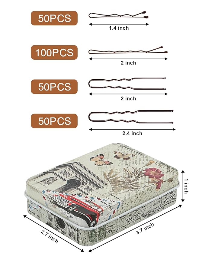 MAORULU Hair Bobby Pins with Cute Case, 250 CT Hair Pins for Buns, Premium U Hair Accessories for Women, Girls and Kids, Great for All Hair Types (Variety U & Bobby Pins Brown)