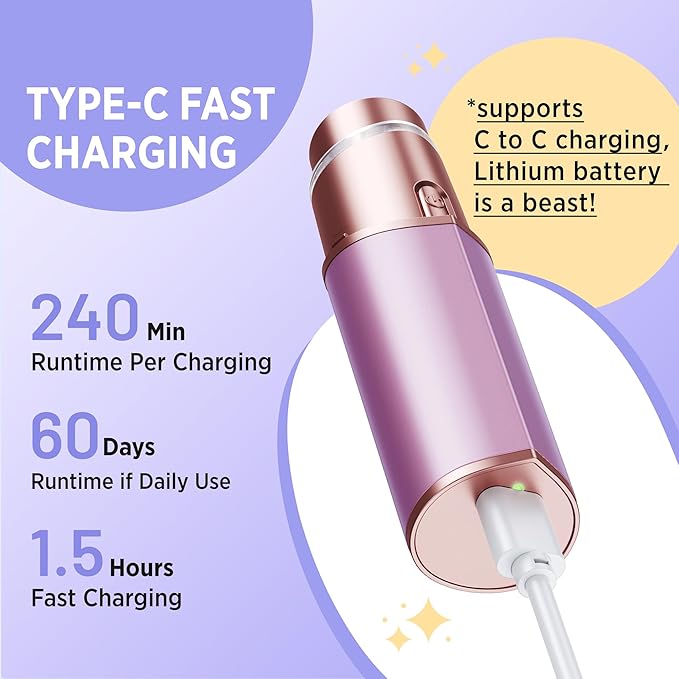 Facial Hair Removal for Women: Electric Razor for Smooth Skin Painless Trimmer Rechargeable Shaver for Upper Lip Peach Fuzz Chin Pocs Hair at Home Travel Gifts for Women(Purple)