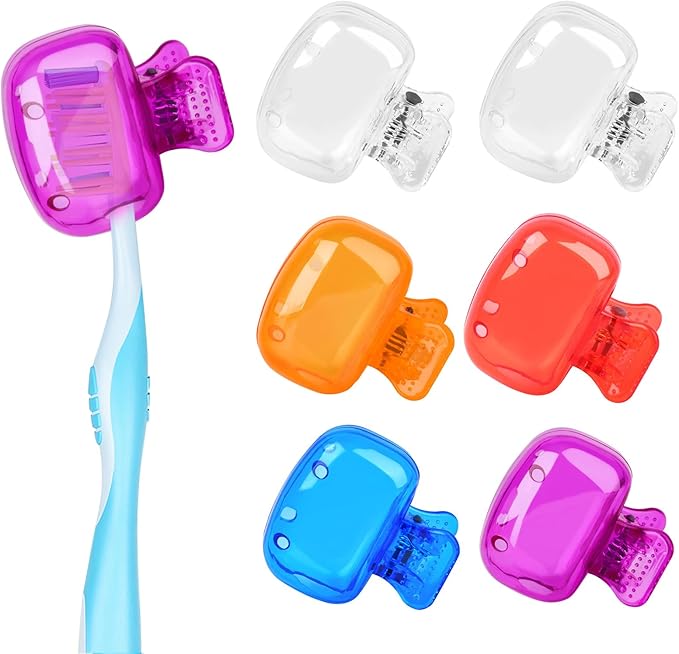 6 Pack Toothbrush Covers Portable Toothbrush Protector Coverings Clips Travel Protector Plastic Brush Pod Protection Clip Case for Kids Bathroom Home Travel Supplies