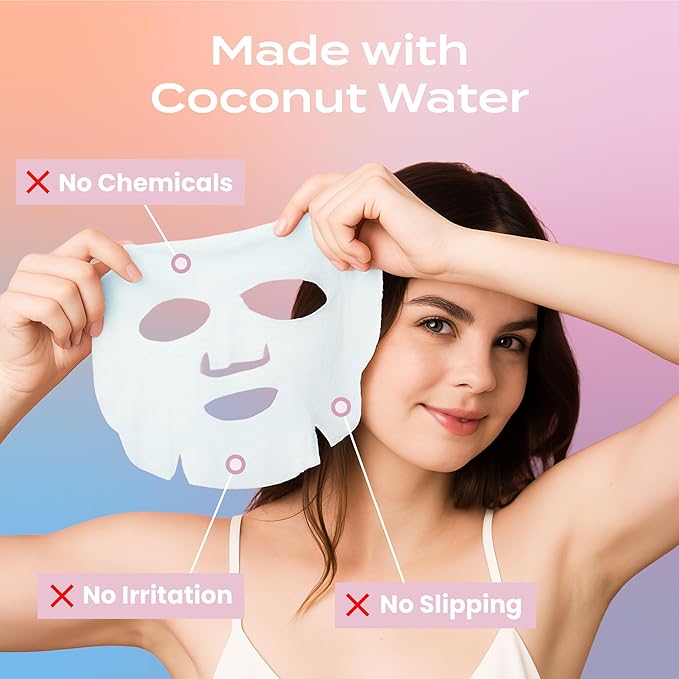 Body Restore Natural Collagen Face Mask 12 Pack – Valentines Day Gifts for Her and Him, Korean Skin Care Mask with Fermented Coconut Water, Birthday Gifts for Women & Men, Dry Skin – Variety