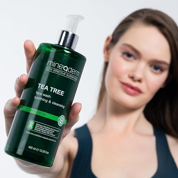 Mineaderm Tea Tree Face Wash for Acne-Prone & Oily Skin – Purifying Facial Cleanser with Aloe Vera, Panthenol & Bisabolol – Gentle Daily Gel Cleanser – 13.53 fl oz