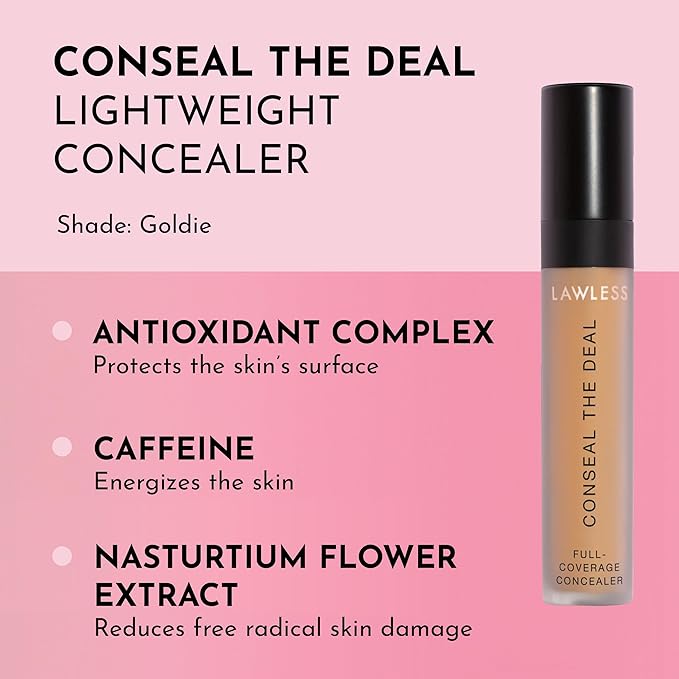 LAWLESS Conseal The Deal Lightweight Longwear Everyday Concealer - Goldie - with Antioxidants and Caffeine to Reduce Dark Circles and Puffiness. Long-Wearing and Self-Setting, Silicone-Free - 5 ml.