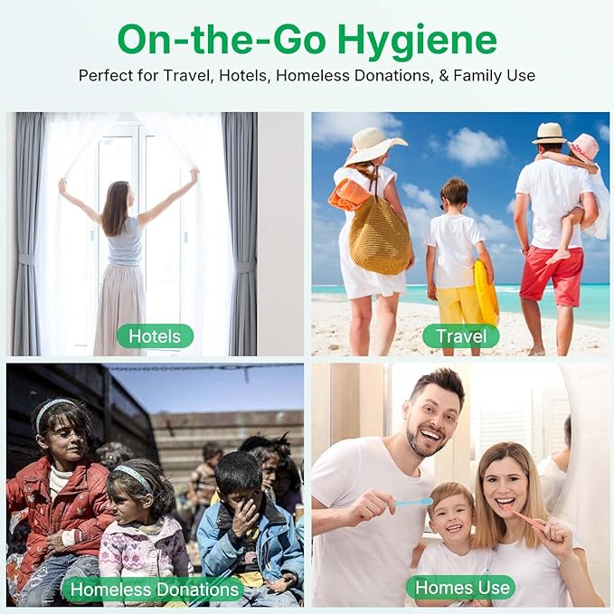 200 Pack Disposable Toothbrushes with Toothpaste, Individually Wrapped, Soft PBT Bristles, Peanut Grip Handle, Fluoride-Free, Bulk Travel Kit for Hotel, Guests, Emergency, Adults & Kids