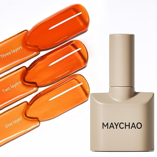 MAYCHAO 15ML Jelly Orange Pumpkin Gel Nail Polish 1Pc Transparent Fall Orange Gel Polish Soak Off UV LED Translucent Nail Polish Nail Art Starter Manicure Salon DIY at Home, 0.5 OZ
