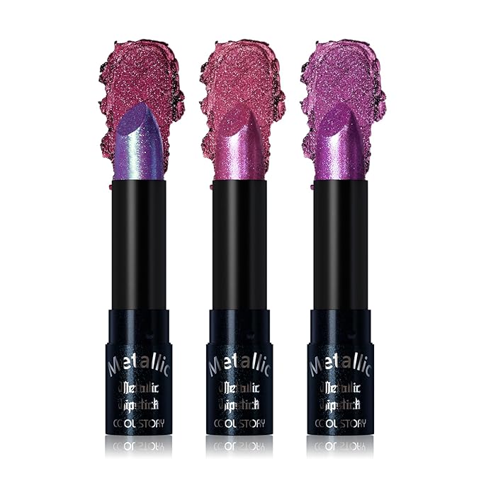 Metallic Glitter Lipstick Set Shimmering Colors Long Lasting Waterproof Plump Matte Moisturizing (Set-D)