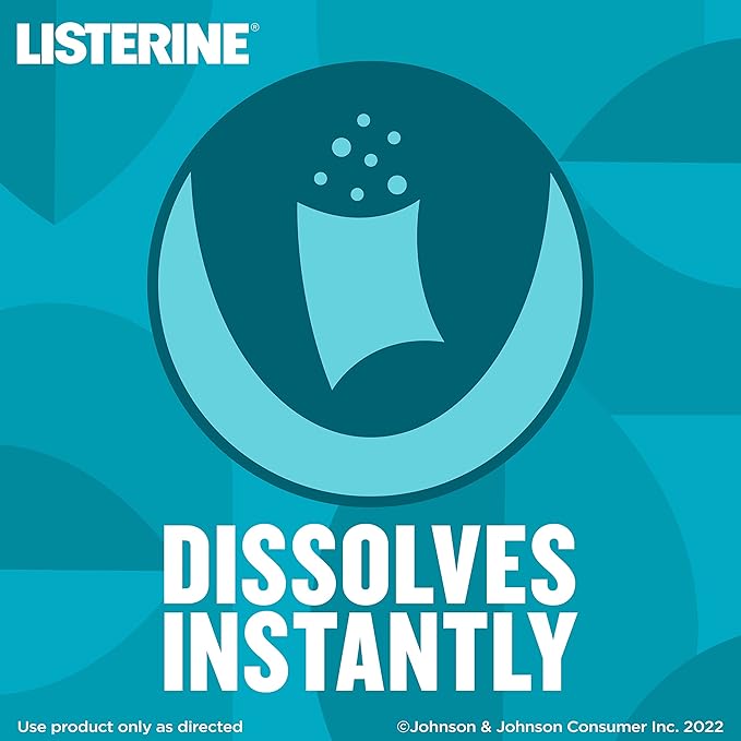 Listerine Cool Mint PocketPaks Portable Breath Strips for Bad Breath, Fresh Breath Strips Dissolve Instantly to Kill 99% of Bad Breath Germs* On-The-Go, Cool Mint, 12 Pack