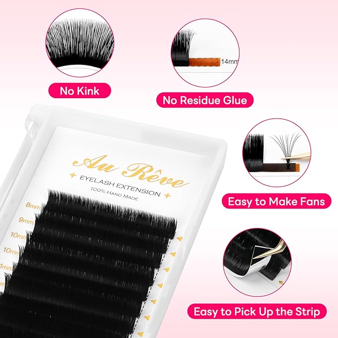 Easy Fan Lashes 0.03 0.05 0.07 Thickness C/D/M/L Curl Eyelash Extensions 8-15mm Mix Lash Tray Matte Black Volume Lashes Self Fanning, Professional Supplies for Lash Artists (0.03 C 8-15mm)