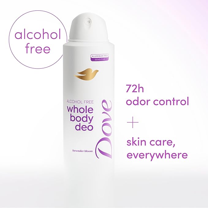 Dove Whole Body Deo Alcohol Free Deodorant Spray for Women 72-hour odor control Lavender Bloom 4 oz