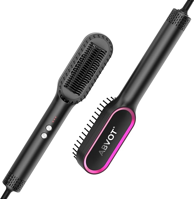 Hair Straightener Brush, HC13 Straightening Brush for Women with Hot Cool Air Blow, Fast Heat Dual Voltage Hair Straightener Brush Comb for Travel, Black
