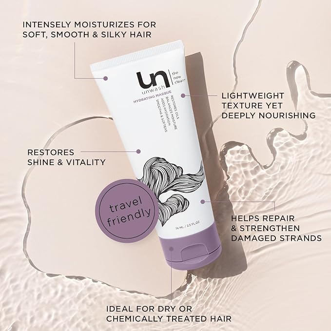 Unwash Hydrating Hair Masque - Deep Conditioning & Restorative Hair Treatment for Damaged, Dry & Colored Hair, Sulfate & Paraben Free, Made w/Argan and Coconut Oils, 2.5 fl oz