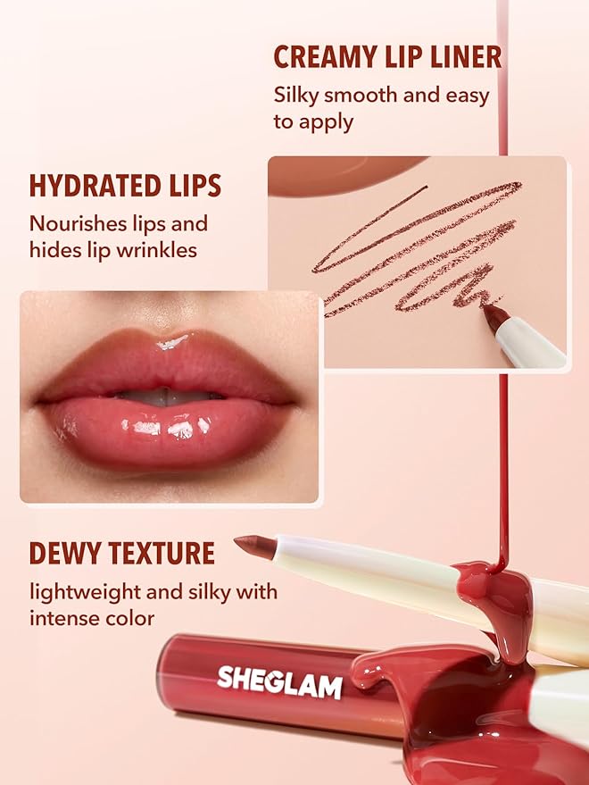SHEGLAM 2-In-1 Lip Rules Liner & Gloss Pen Long Lasting Plumping Perfect Lip Combo Makeup Set-Play Fair