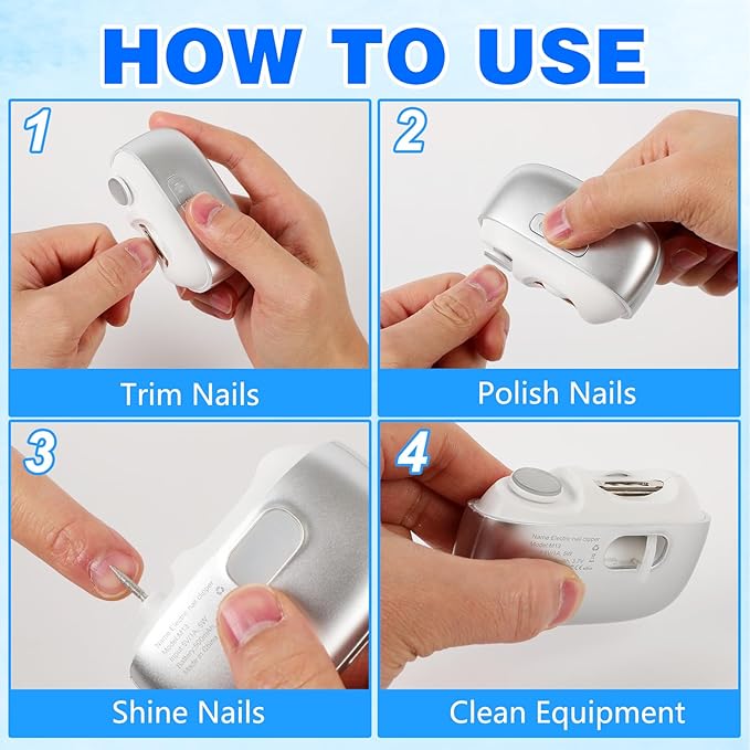 Electric Nail Clipper, 3-in-1 Automatic Nail Trimmer with Polishing & LED Light, Nail Scraps Storage, Portable Smart Nails Clipper for Seniors, Adults, Kids (Silver)