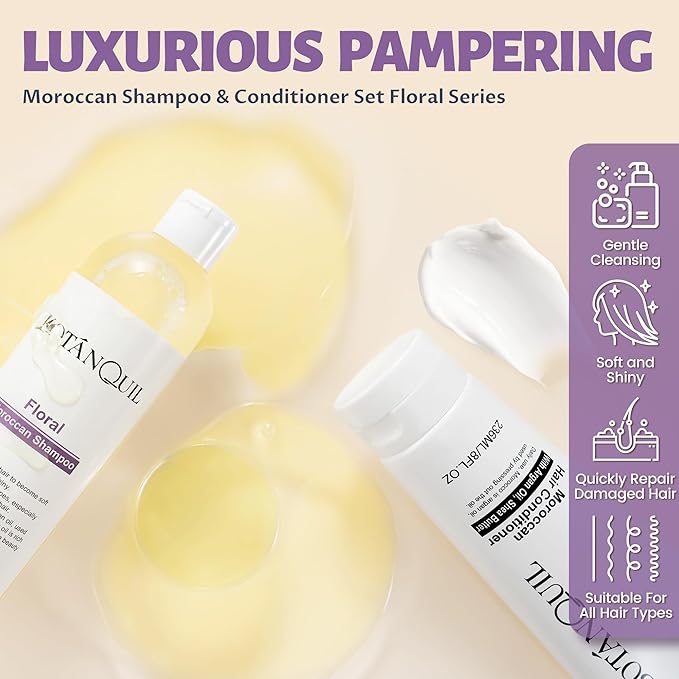 BOTANQUIL Moroccan Shampoo and Conditioner Set with Argan Oil, Shea Butter & Hyaluronic Acid Plant Based Gentle Cleansing for Dry, Damaged Hair, Hair Hydrating Anti Frizz- Floral Scent